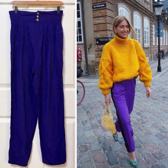 Vintage 80s High Waisted Purple Trousers - Picture 4 of 8